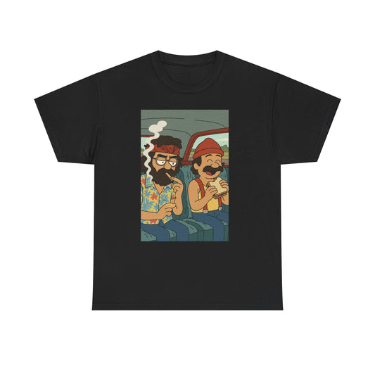 Cheech and Chong Chill Vibes Cartoon Tee, Unisex Cotton T-Shirt for Music Lovers, Fun Gift for Friends, Perfect Festival Wear, Summer Style