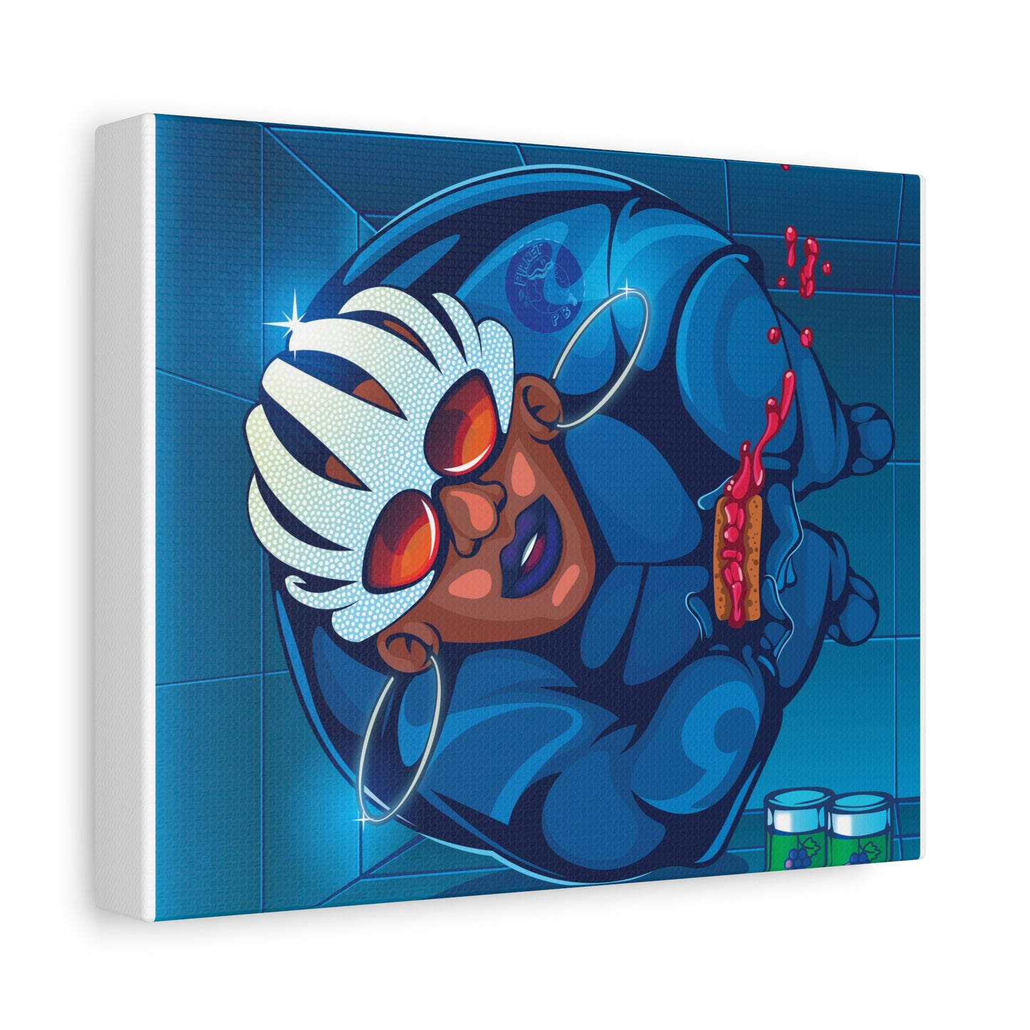 Vibrant Art Canvas Print - Funky Blue Character with Bold Sunglasses