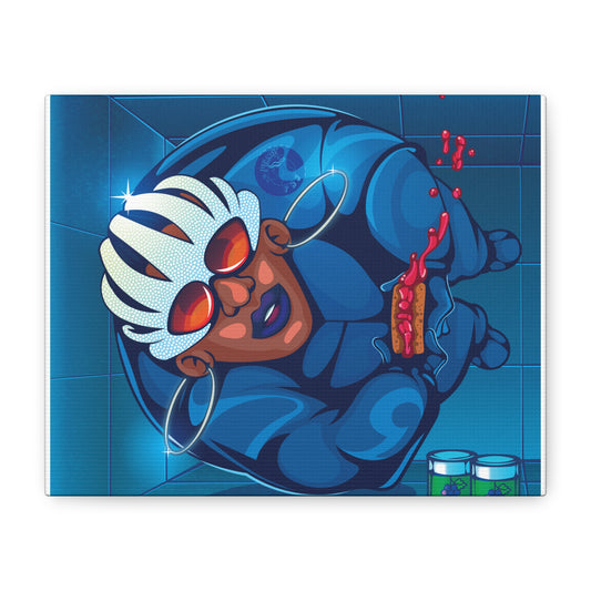 Vibrant Art Canvas Print - Funky Blue Character with Bold Sunglasses