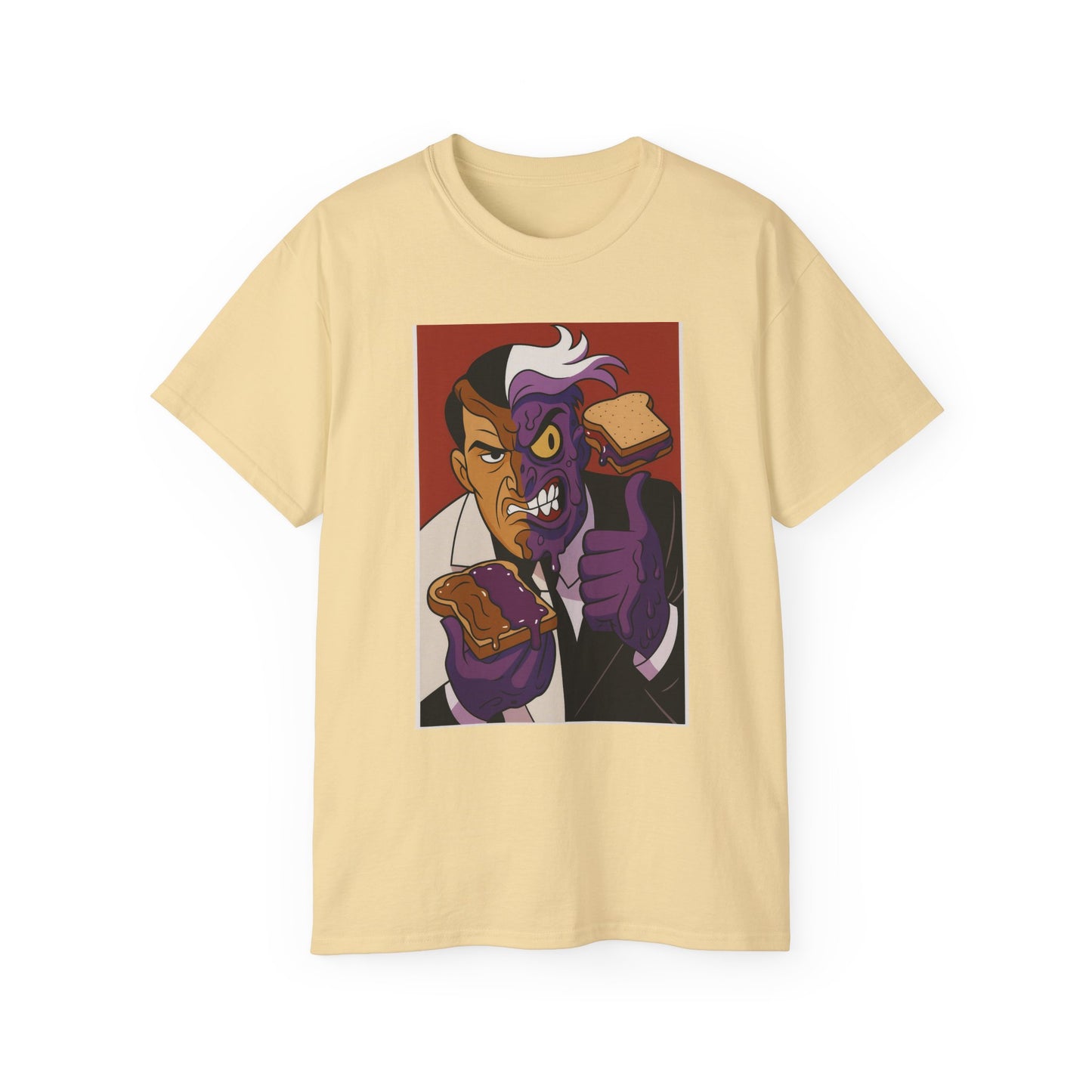 Batman 2Face Funny PBJ Graphic Tee for Food Lovers, Unisex Cotton T-Shirt, Trendy Gift for Birthdays, Jokes, Casual Wear, Foodie Merchandise