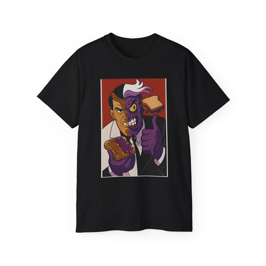 Batman 2Face Funny PBJ Graphic Tee for Food Lovers, Unisex Cotton T-Shirt, Trendy Gift for Birthdays, Jokes, Casual Wear, Foodie Merchandise