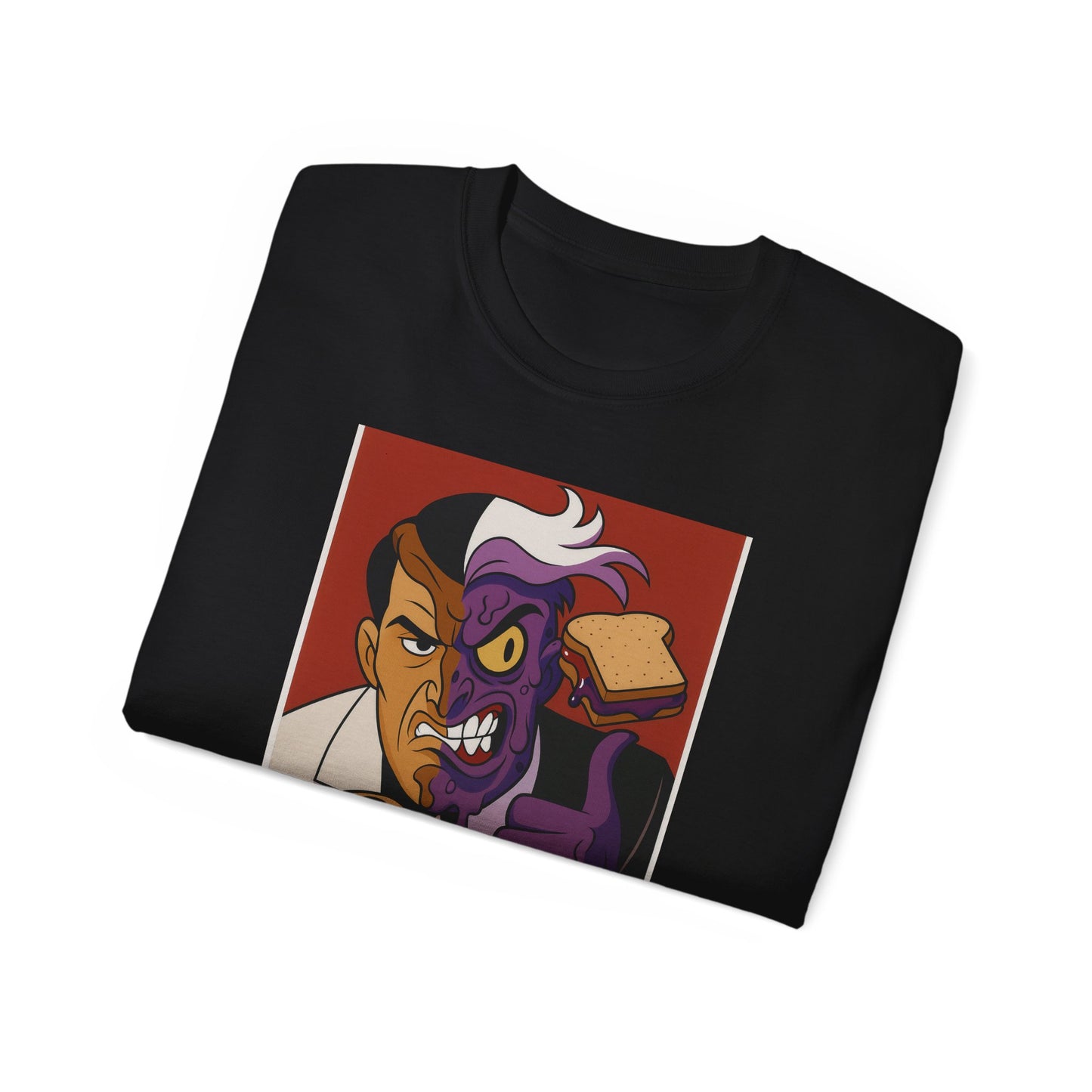 Batman 2Face Funny PBJ Graphic Tee for Food Lovers, Unisex Cotton T-Shirt, Trendy Gift for Birthdays, Jokes, Casual Wear, Foodie Merchandise