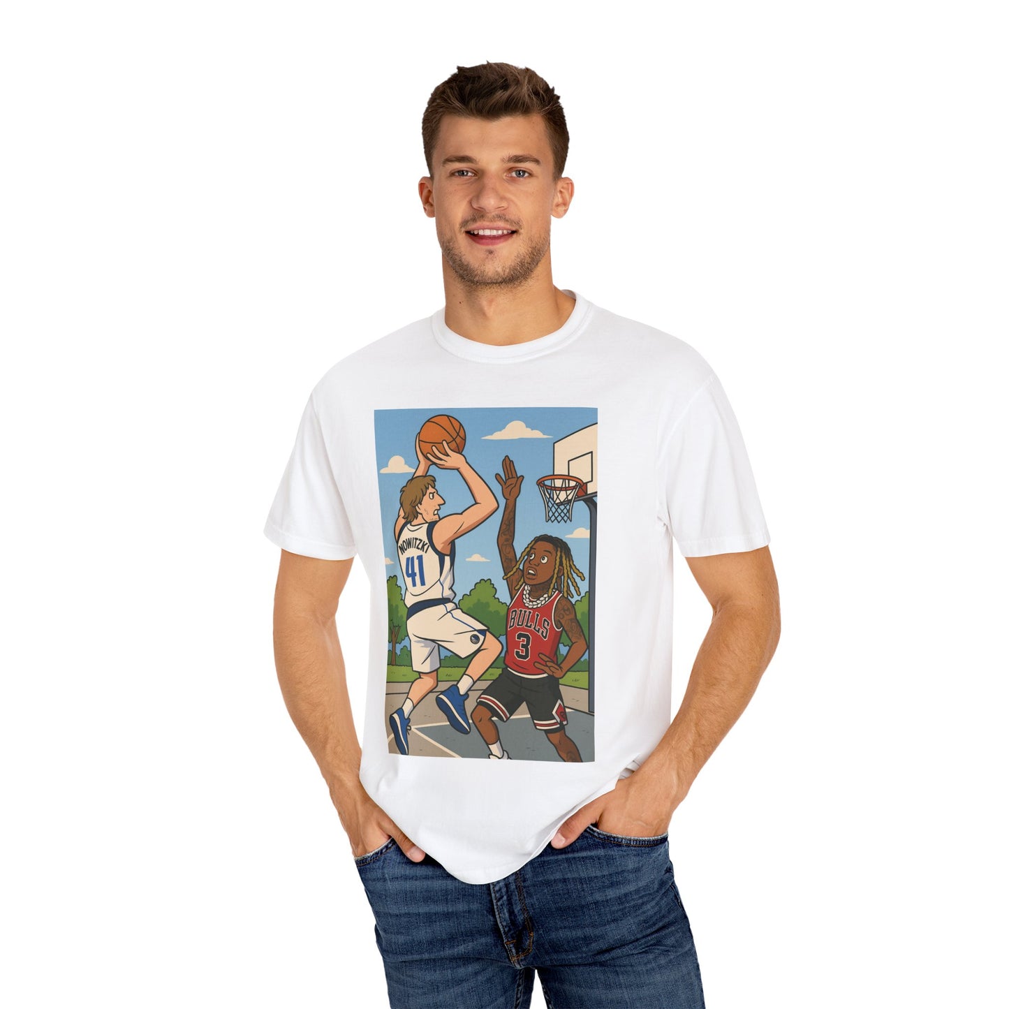 Dirk Vs Durk Fun Graphic T-Shirt for Basketball Lovers, Unisex Casual Tee, Sporty Streetwear, Perfect Gift for Sports Fans, Art-Tee for Every Occasion