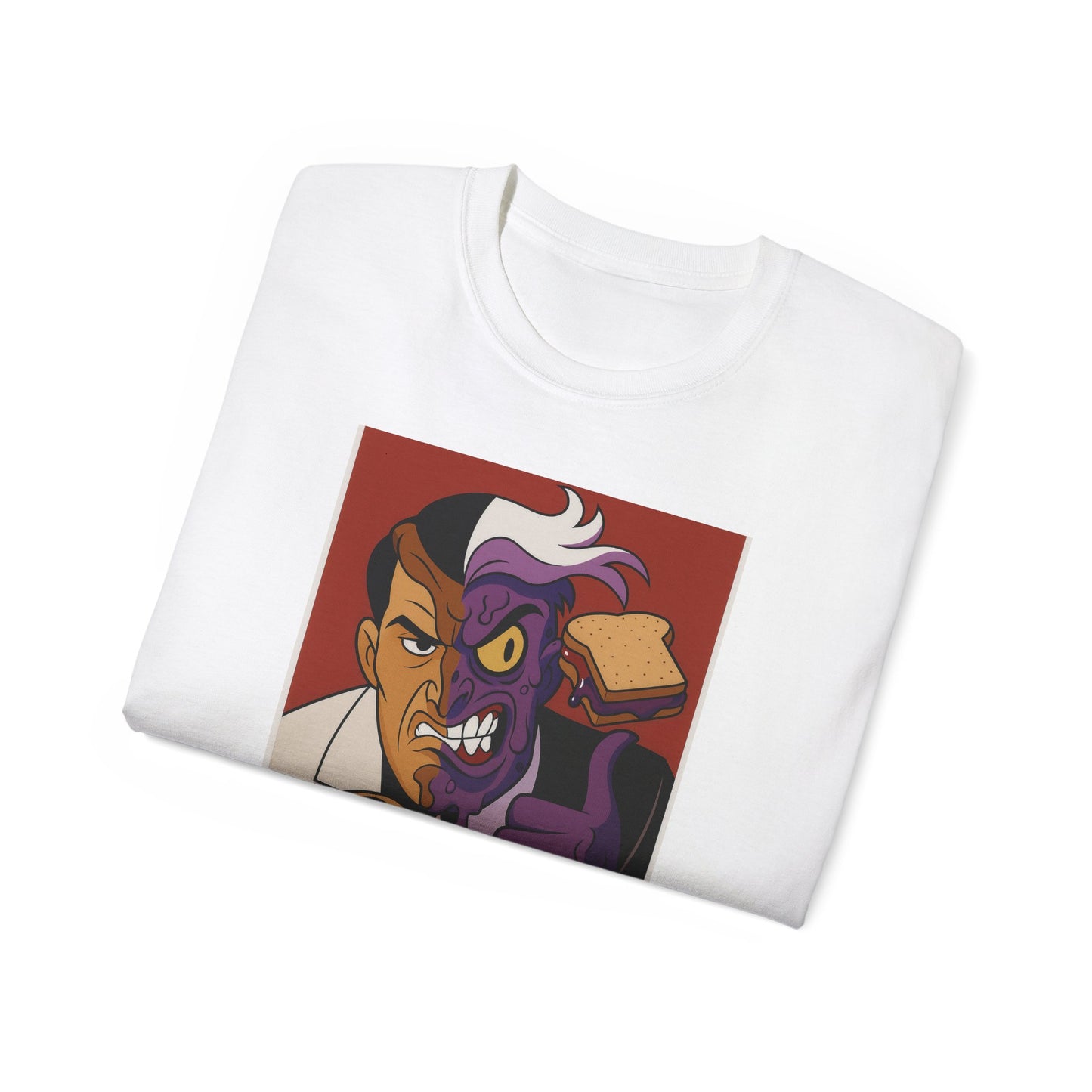 Batman 2Face Funny PBJ Graphic Tee for Food Lovers, Unisex Cotton T-Shirt, Trendy Gift for Birthdays, Jokes, Casual Wear, Foodie Merchandise