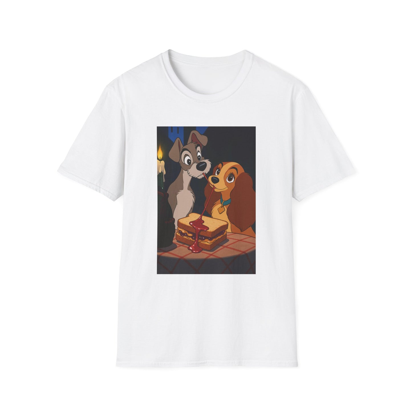 Unisex Lady & The Tramp Softstyle T-Shirt Featuring Cute Animal Designs, Retro Graphics, Gift for Pet Lovers, Perfect for Casual Wear, Fun and Playful Tee