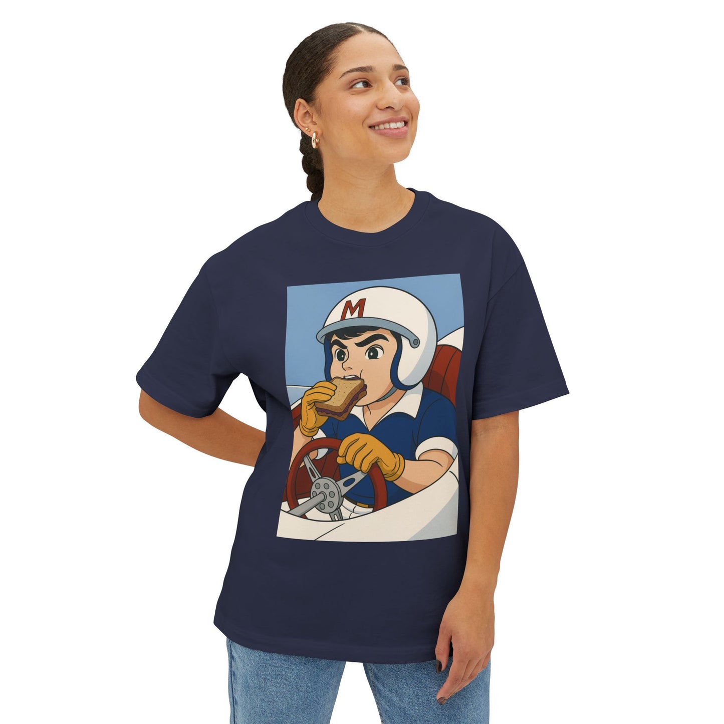 Speed Racer Retro Graphic Tee, Fun Artwork Shirt, Casual Wear, Gift for Gamers, Earth Day Apparel, Unisex Oversized Tee