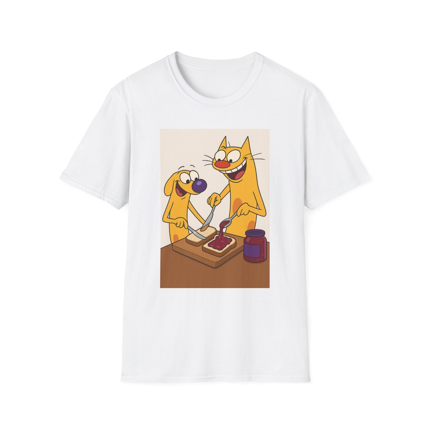 Fun Cat Dog PB&J Planet T-Shirt, Cute Cartoon Tee, Dog and Cat Lovers Gift, Foodie Apparel, Kids and Adults Fashion, Lighthearted Humor Wear