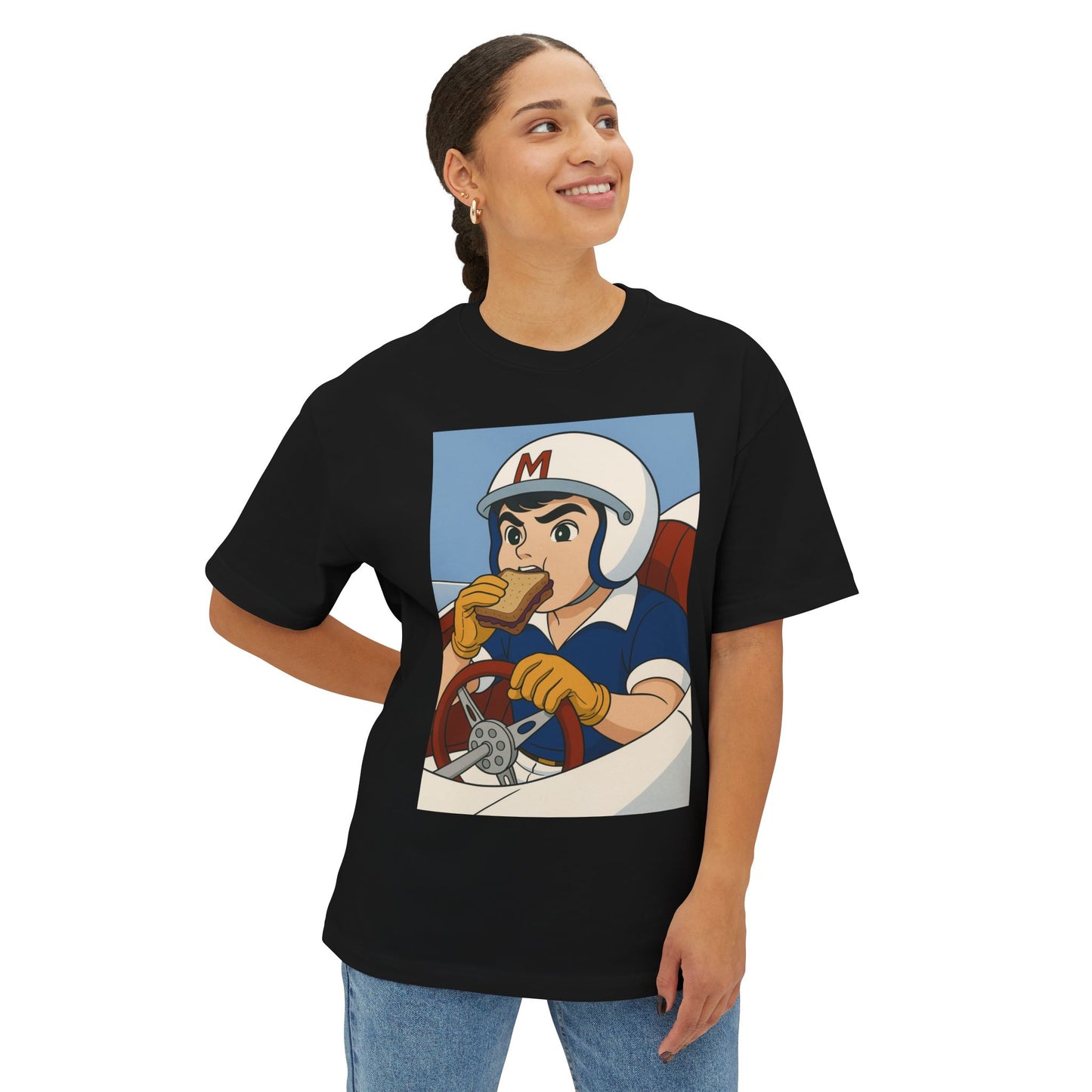 Speed Racer Retro Graphic Tee, Fun Artwork Shirt, Casual Wear, Gift for Gamers, Earth Day Apparel, Unisex Oversized Tee