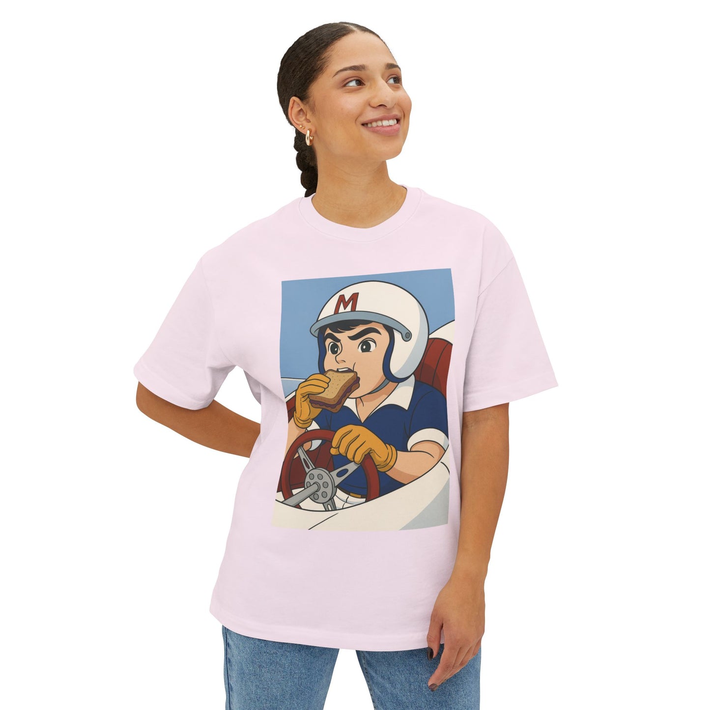 Speed Racer Retro Graphic Tee, Fun Artwork Shirt, Casual Wear, Gift for Gamers, Earth Day Apparel, Unisex Oversized Tee
