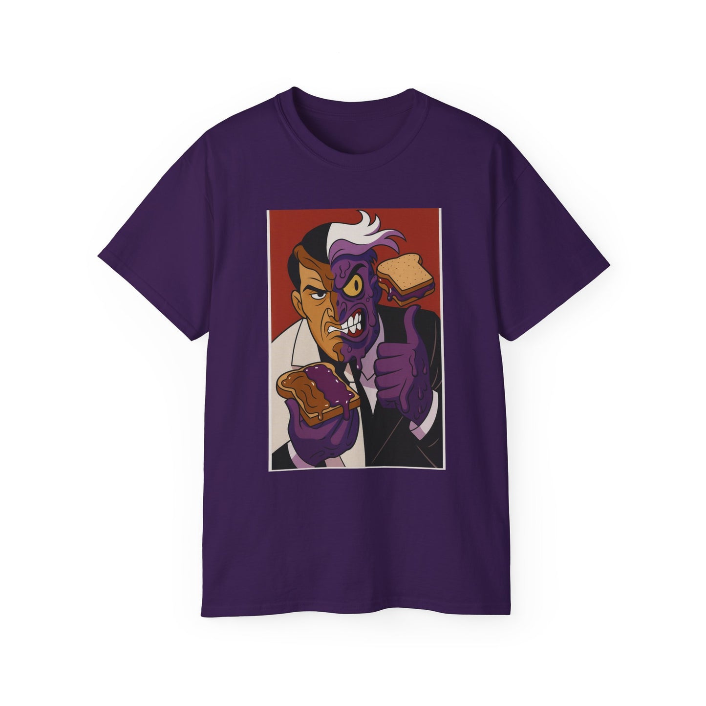 Batman 2Face Funny PBJ Graphic Tee for Food Lovers, Unisex Cotton T-Shirt, Trendy Gift for Birthdays, Jokes, Casual Wear, Foodie Merchandise