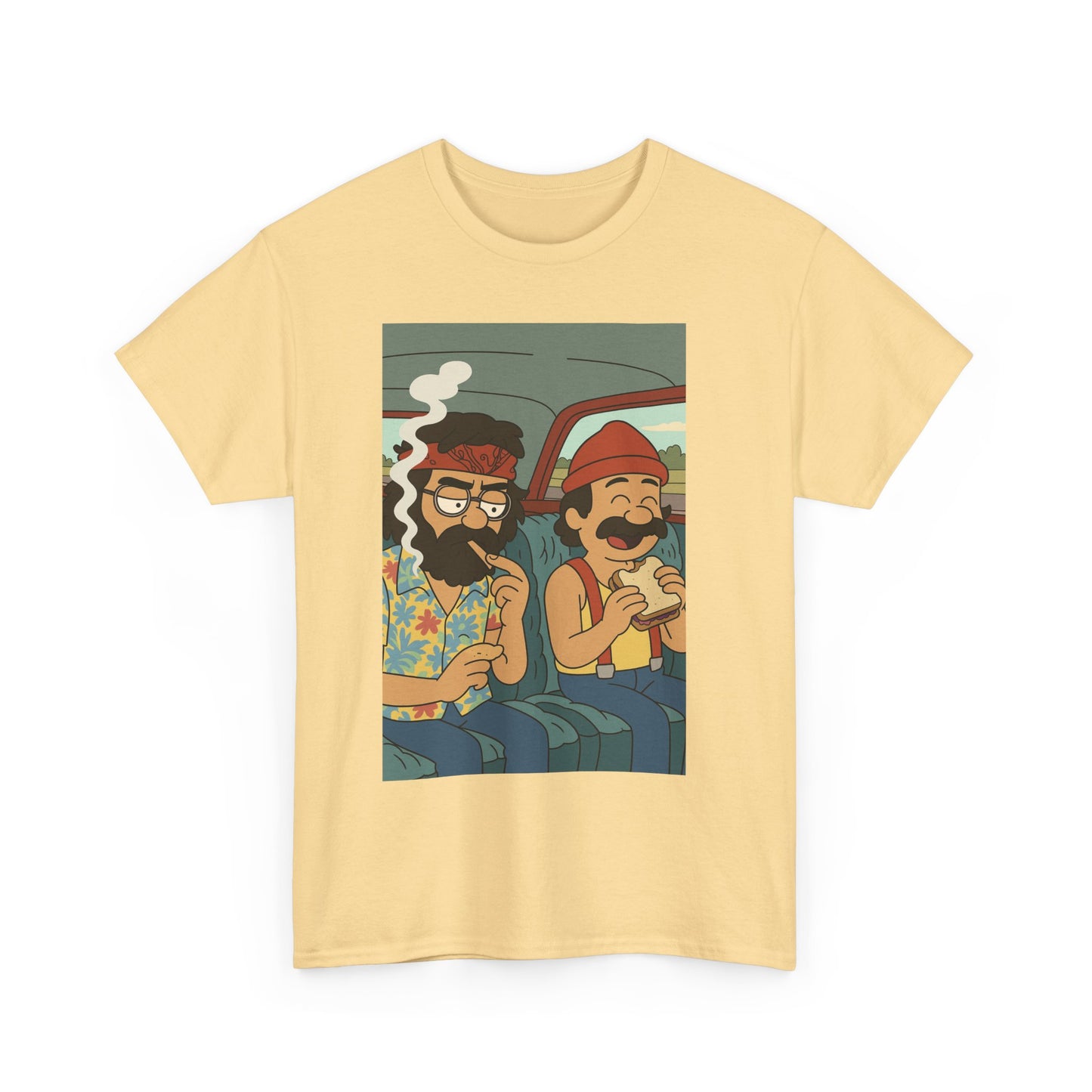Cheech and Chong Chill Vibes Cartoon Tee, Unisex Cotton T-Shirt for Music Lovers, Fun Gift for Friends, Perfect Festival Wear, Summer Style