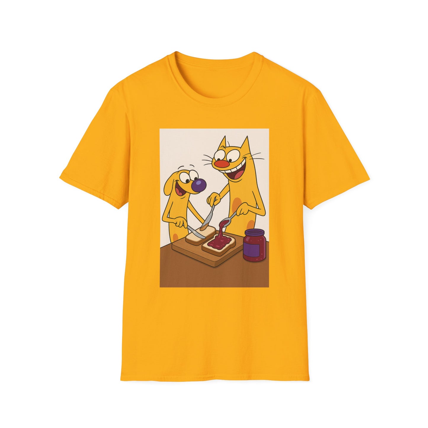 Fun Cat Dog PB&J Planet T-Shirt, Cute Cartoon Tee, Dog and Cat Lovers Gift, Foodie Apparel, Kids and Adults Fashion, Lighthearted Humor Wear
