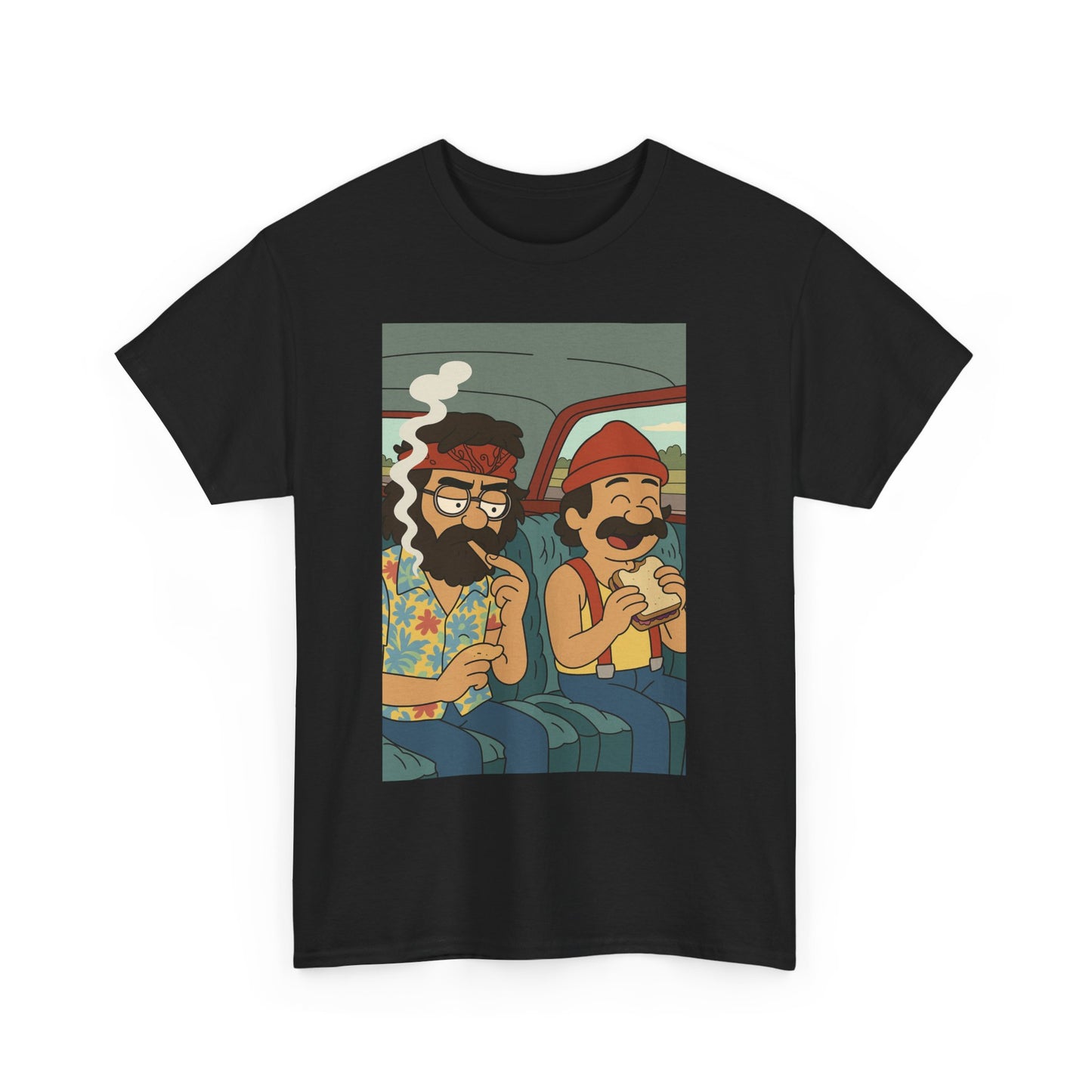 Cheech and Chong Chill Vibes Cartoon Tee, Unisex Cotton T-Shirt for Music Lovers, Fun Gift for Friends, Perfect Festival Wear, Summer Style