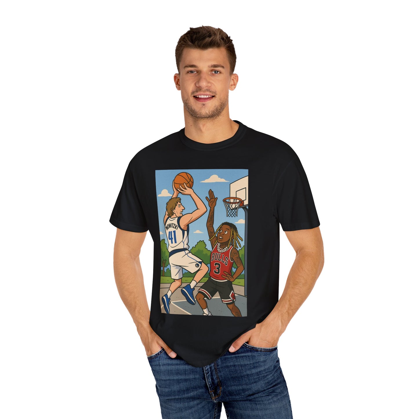 Dirk Vs Durk Fun Graphic T-Shirt for Basketball Lovers, Unisex Casual Tee, Sporty Streetwear, Perfect Gift for Sports Fans, Art-Tee for Every Occasion