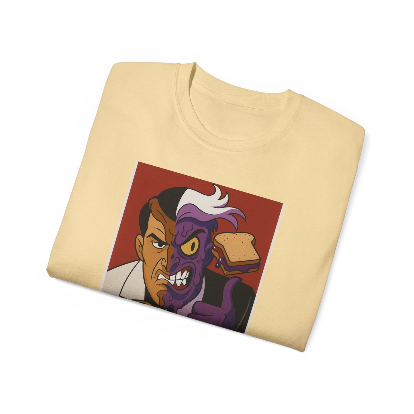 Batman 2Face Funny PBJ Graphic Tee for Food Lovers, Unisex Cotton T-Shirt, Trendy Gift for Birthdays, Jokes, Casual Wear, Foodie Merchandise