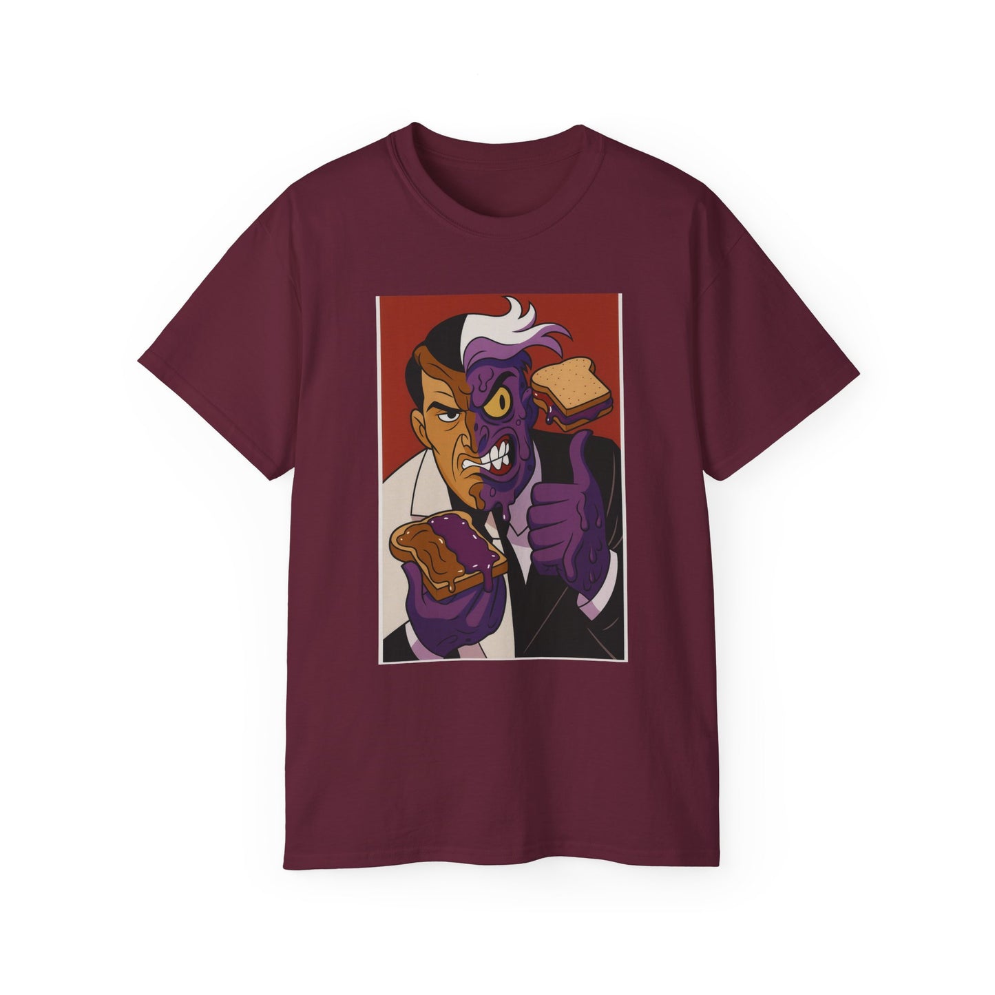 Batman 2Face Funny PBJ Graphic Tee for Food Lovers, Unisex Cotton T-Shirt, Trendy Gift for Birthdays, Jokes, Casual Wear, Foodie Merchandise