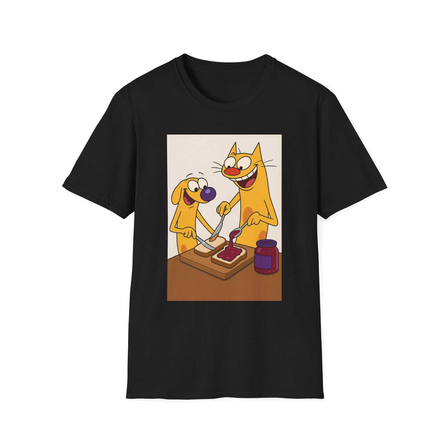 Fun Cat Dog PB&J Planet T-Shirt, Cute Cartoon Tee, Dog and Cat Lovers Gift, Foodie Apparel, Kids and Adults Fashion, Lighthearted Humor Wear