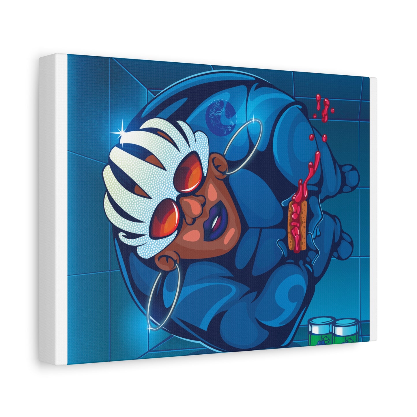 Vibrant Art Canvas Print - Funky Blue Character with Bold Sunglasses